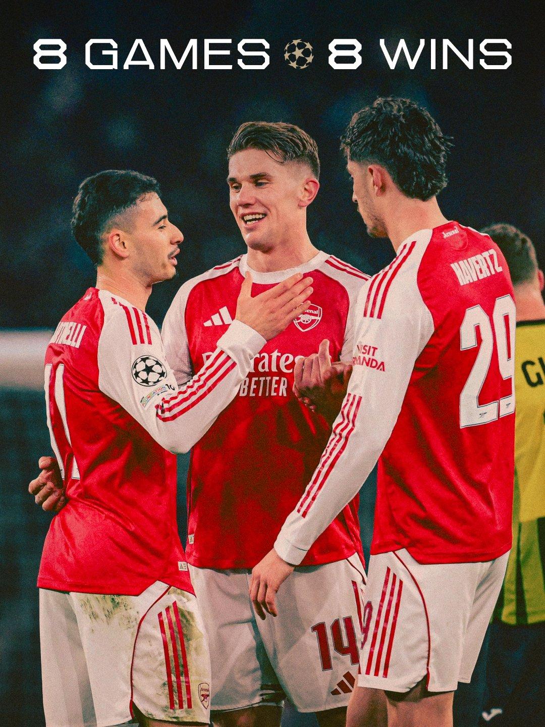 阿森纳欧冠联赛阶段八战全胜！第1️⃣轮：毕尔巴鄂竞技0-2阿森纳第2️⃣