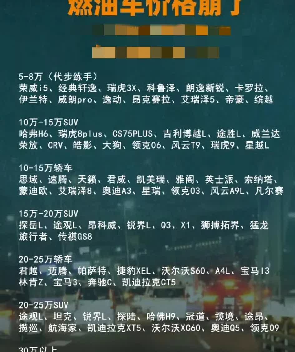 燃油车价格崩盘了！2025九月购车季来了！金九银十，同样适用于车市！