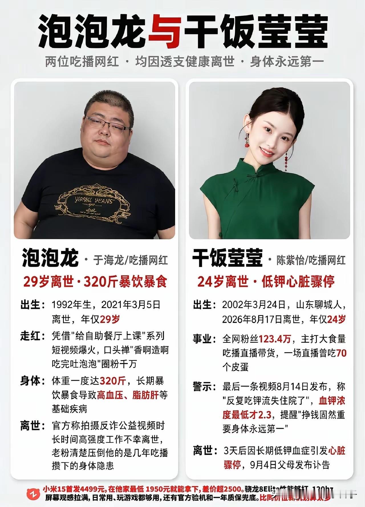 “泡泡龙”和“干饭莹莹”倒下了！但是还有多少人还在“拼了命”的干“吃播”！这