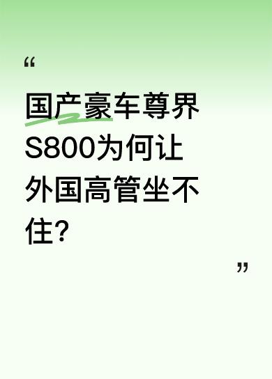 尊界S800这台国产顶级汽车，魅力惊人。它内饰不计成本，座椅是进口全立面真皮，柔