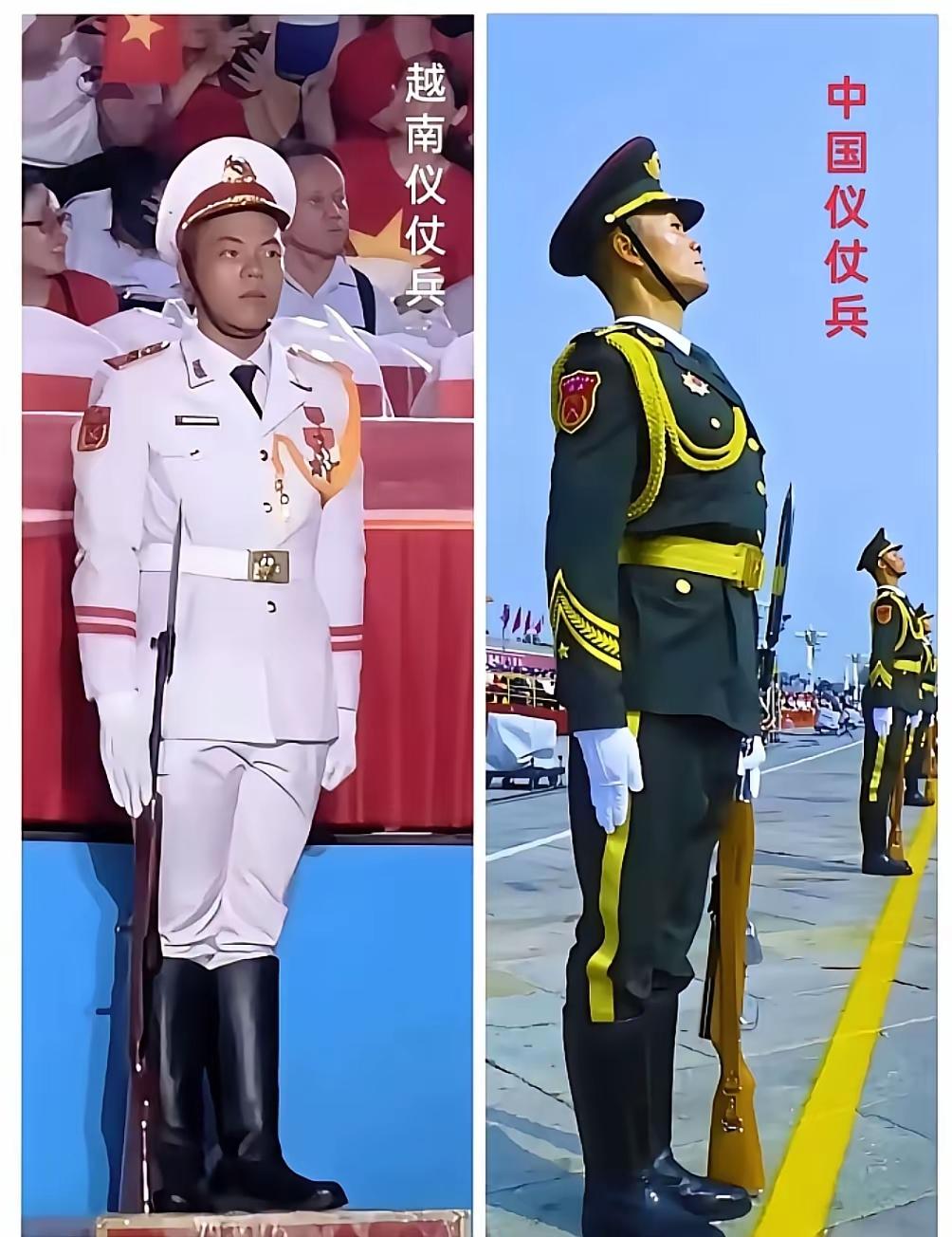 这就叫穿上龙袍也不像太子！中越仪仗兵的对比，穿着相似度99％的制服，一个昂首挺