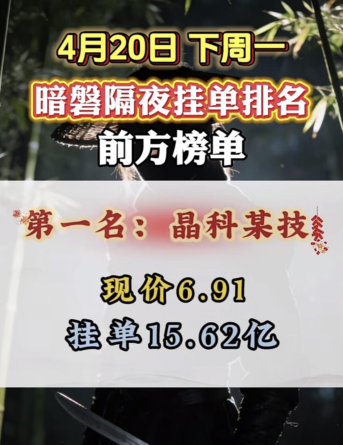 4月20日周一暗盘隔夜挂单排行榜揭晓4月20日暗盘榜前七名里，合力泰很是惹眼