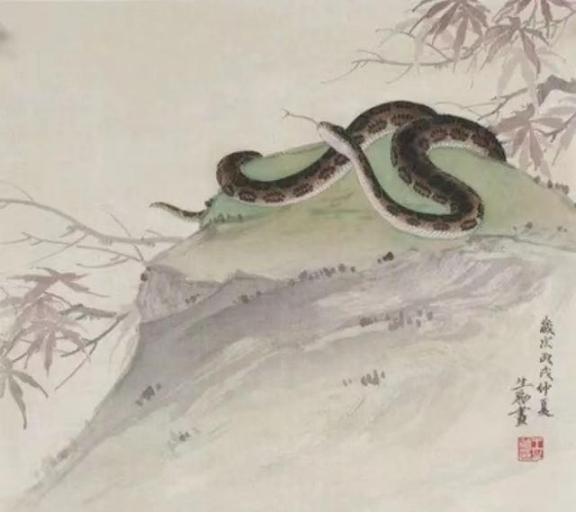 古代，一农夫以捕蛇为生。据说村里有一条蛇偷了家禽，沿着痕迹追到了山上。看到两条大