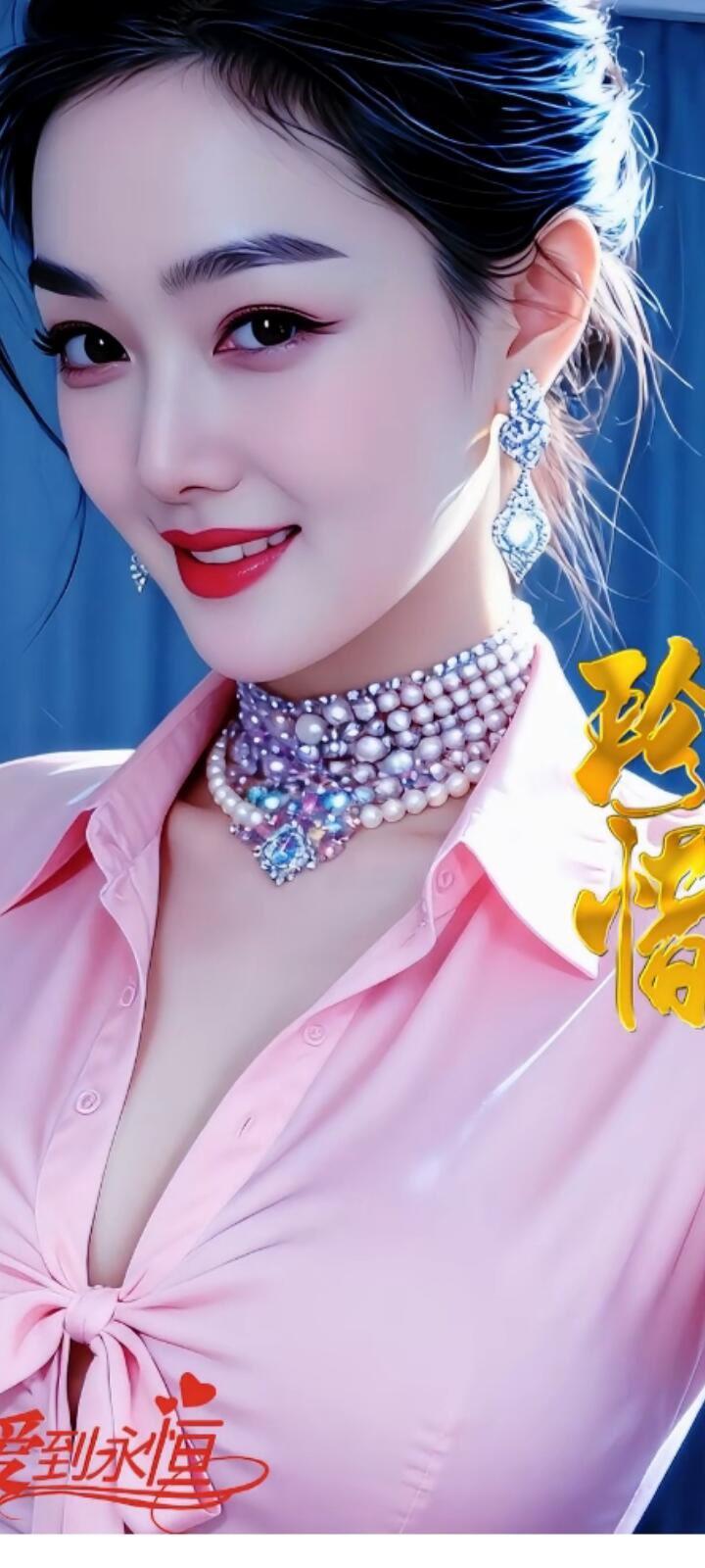 甜美粉色衬衫搭配华丽珠宝，尽显优雅气质！💖✨