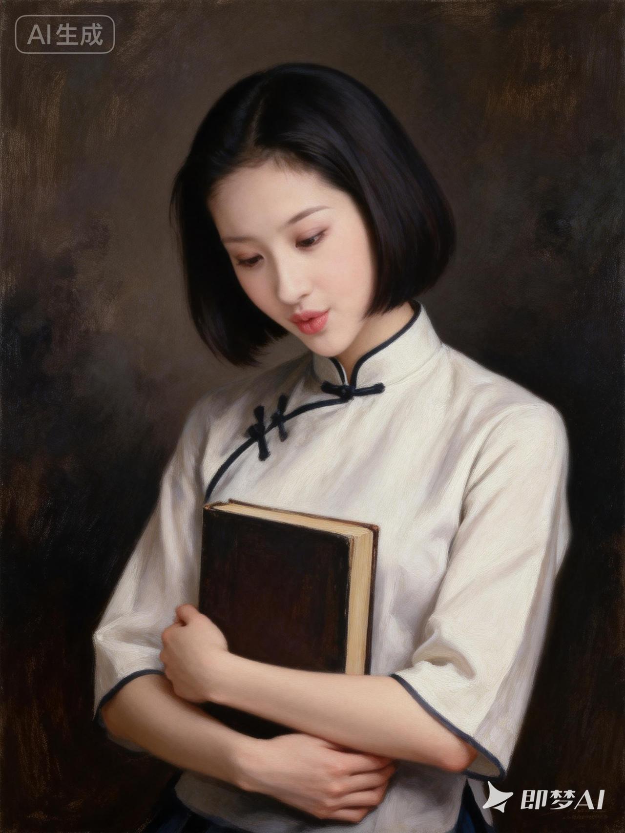 沉静书香，梦回民国，优雅少女与古书相伴。