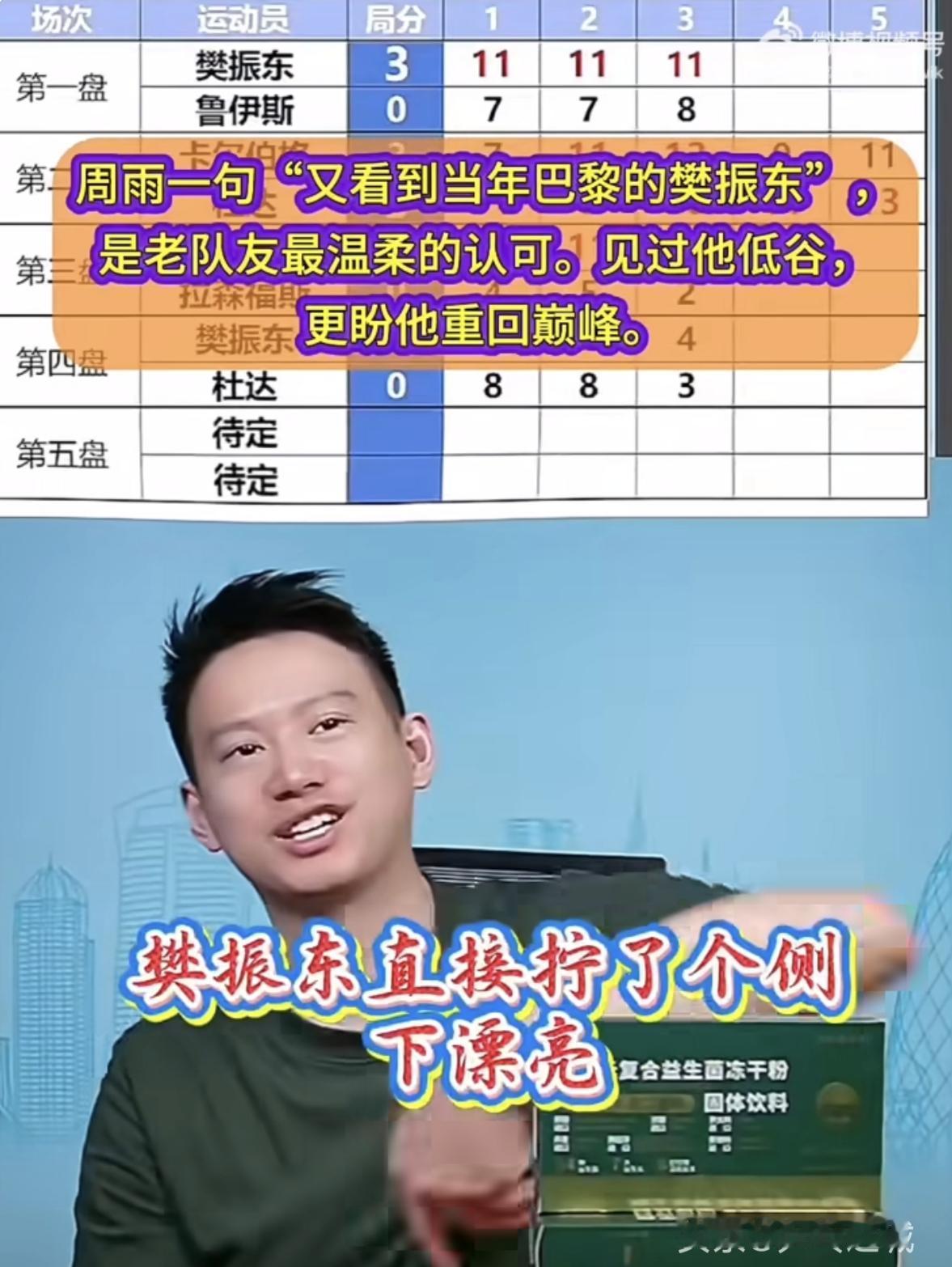 乒颜一杜塞尔多夫才发预备备樊振东就赢了周雨说，东哥今天状态直接梦回巴黎