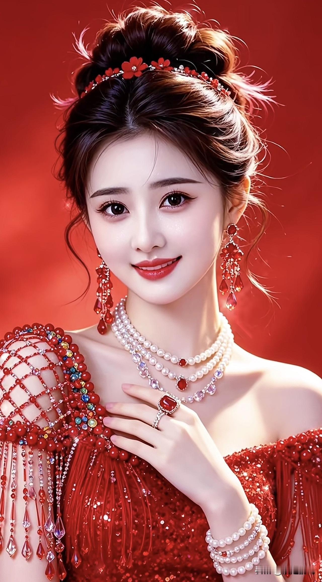 惊艳的红色礼服，闪耀的珠宝，古典与现代的完美结合！💃✨玫瑰红礼服红色玫瑰礼服