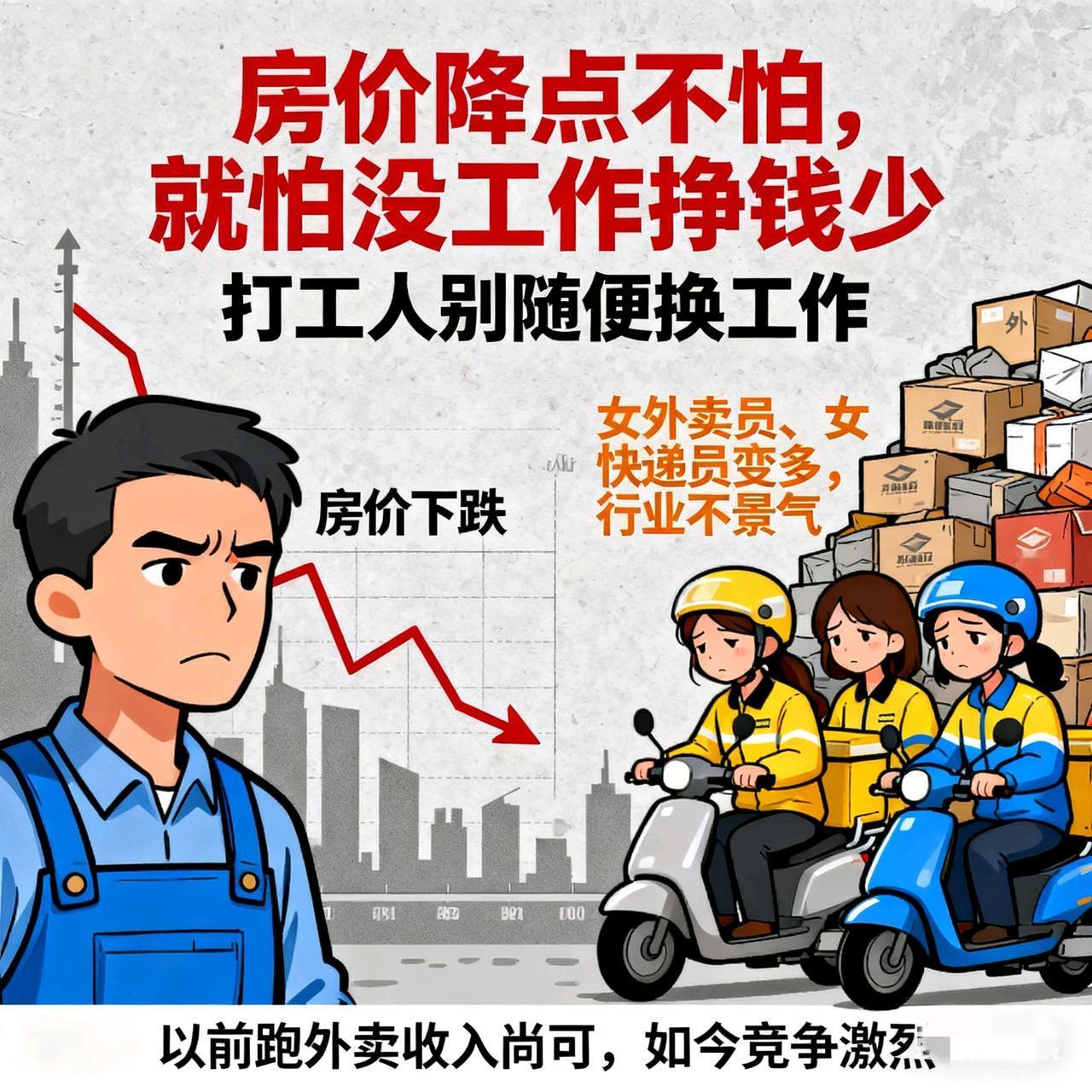 现在大家更愁的不是房价降，是没活儿干…最近不少人说，房价降点倒不怕，最怕的