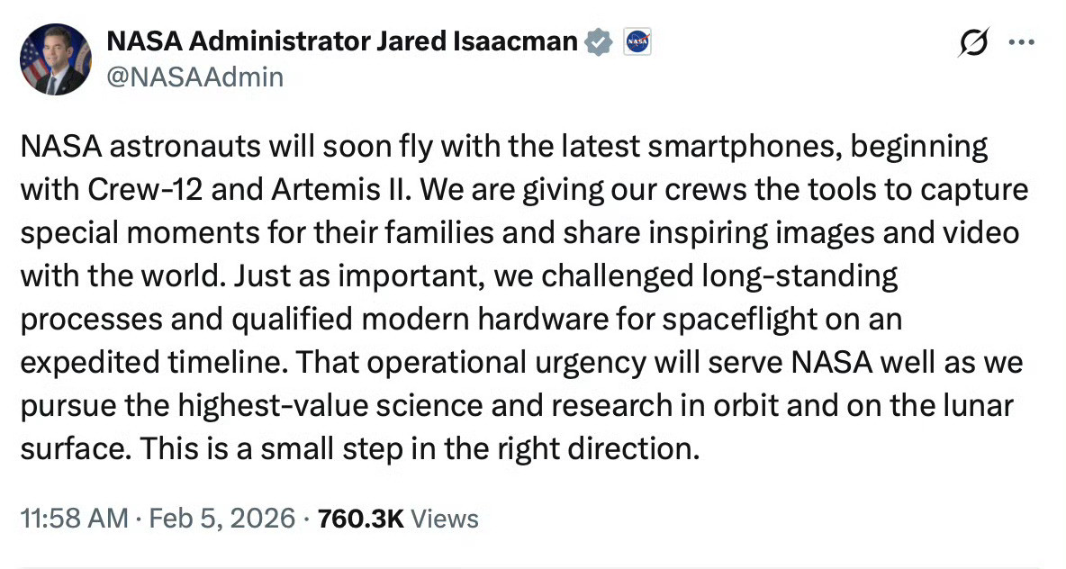 主流手机上太空！【航天NASA局长贾里德·艾萨克曼（JaredIsaacma