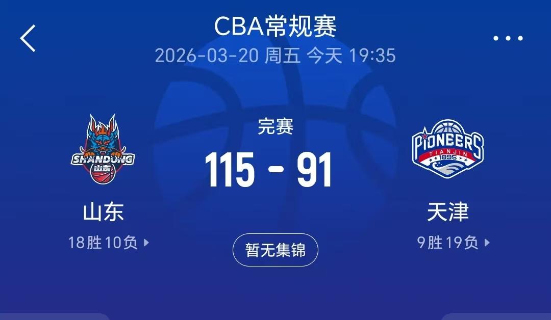 刚刚结束的CBA，山东高速男篮坐镇主场115：91大胜天津，取得主场胜利，终结了