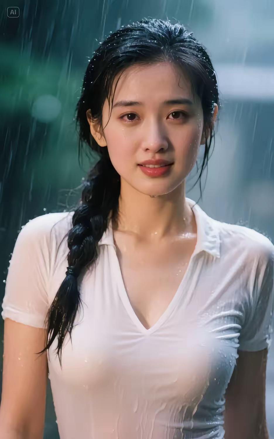清平乐·雨中美人雨丝如瀑，湿了青丝缕。素衣轻薄沾玉露，娇靥含情凝伫。恰似