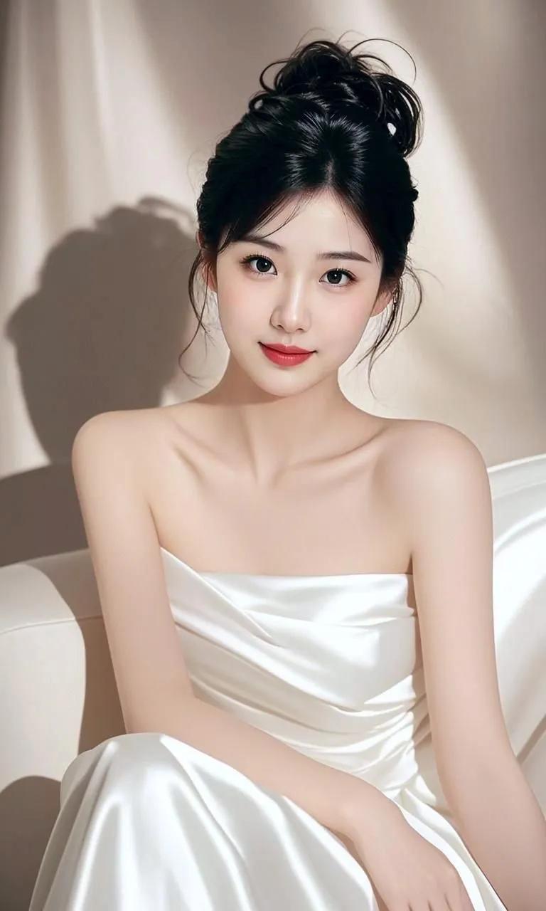 优雅白裙，温柔微笑，光影中的你最美