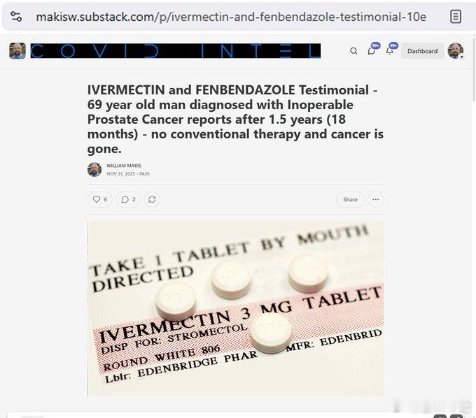 🔥🔥肿瘤专家威廉·马基斯医生再分享伊维菌素和芬苯达唑成功案例：一名69岁