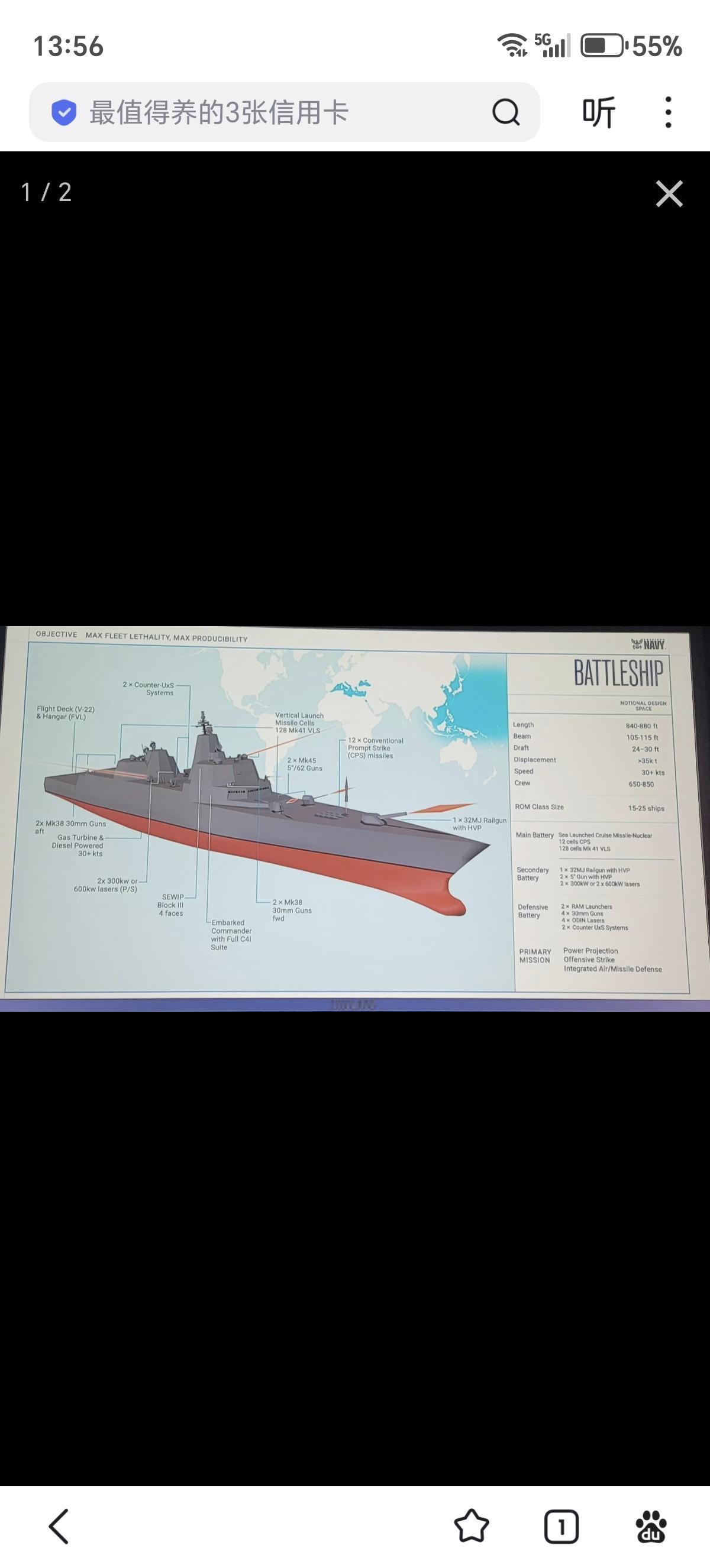美国海军最新发布特朗普级战列舰概念图。配备12枚常规快速打击导弹、128