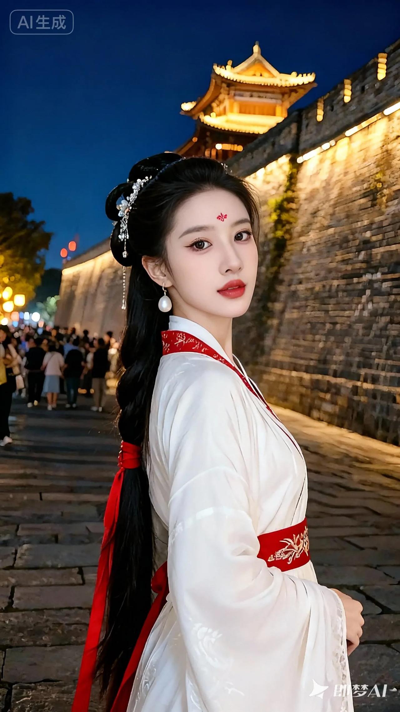 夜游古城，红衣少女，梦回千年。