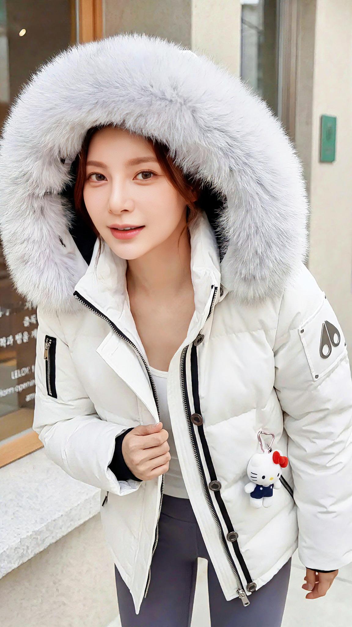 有没有一种清秀动人的感觉?冬日穿搭指南：毛绒绒的白色羽绒服，温暖又时尚！🌨️