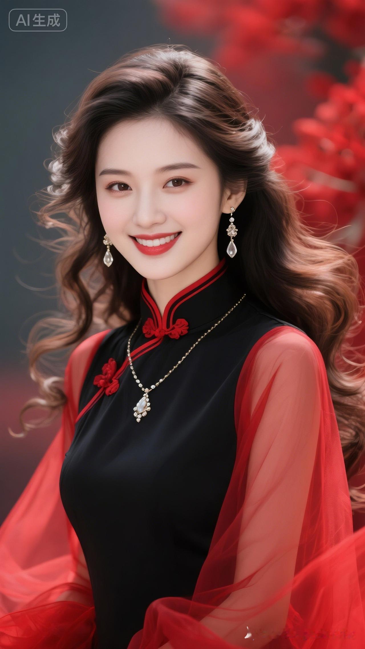 优雅红黑撞色旗袍，尽显东方古典美！