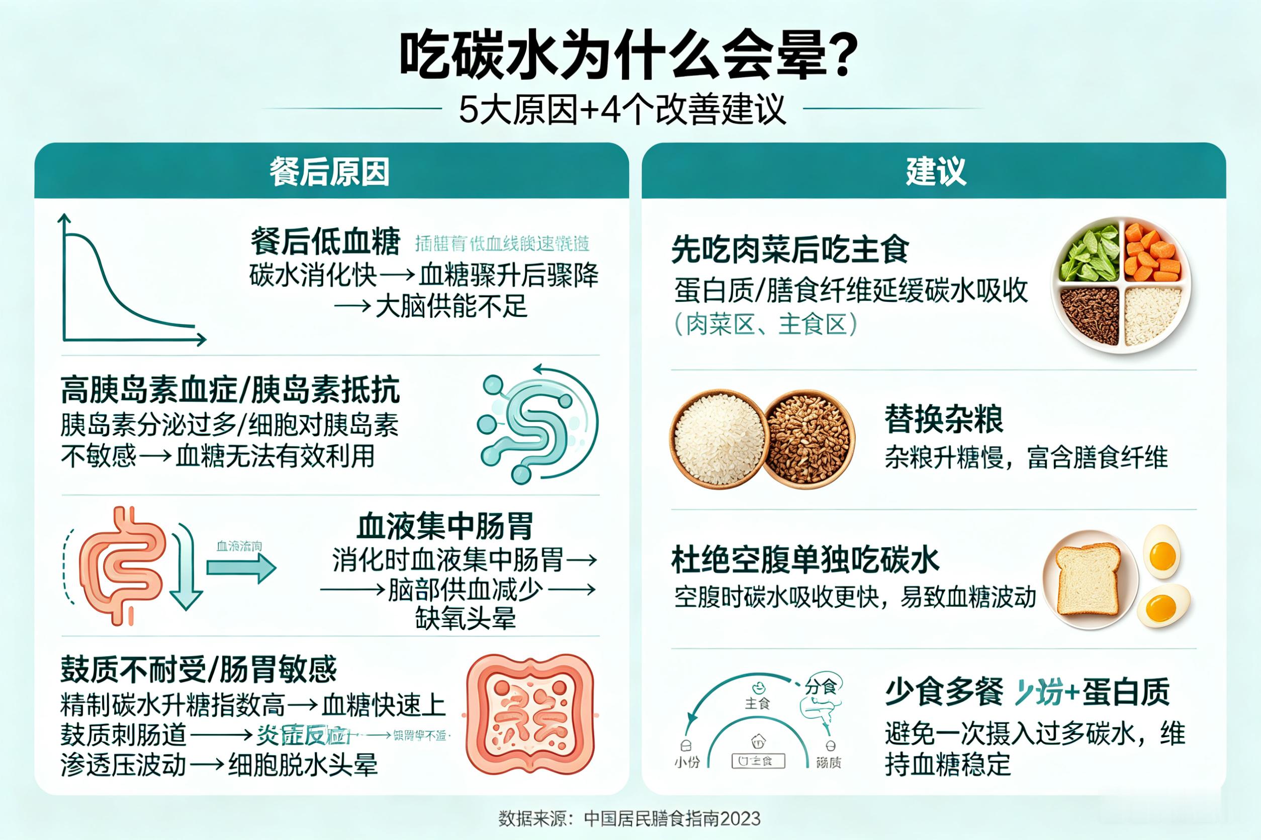 原来我吃完饭会晕想睡觉是血糖在作祟啊？1.最常见的原因是餐后低血糖大量精米白面