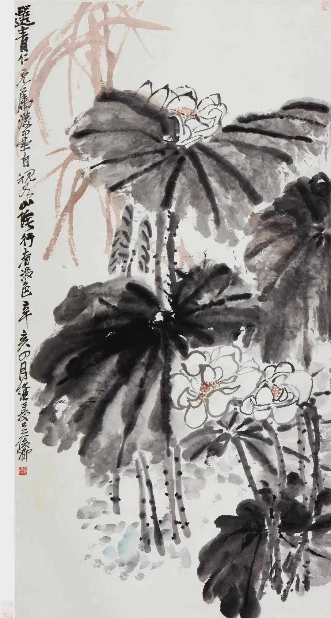 吴昌硕绘画的题材以花卉为主，亦偶作山水。前期得到任颐指点，后又参用赵之谦画法，并