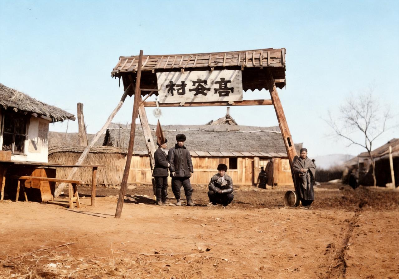 这是黑龙江东宁市高安村的村口。这个村口看起来非常简单，但那块高高挂起的牌匾格外显