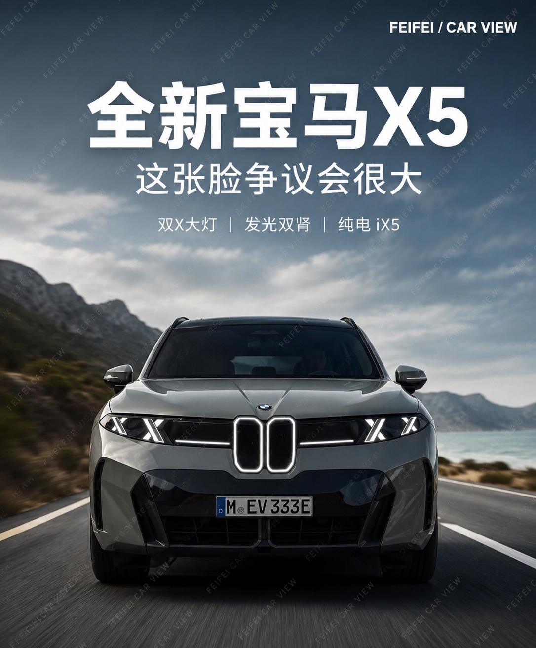 全新宝马X5这组图，我第一眼盯住的就是这张脸。双X日行灯、发光双肾、横向灯带