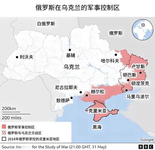 只要北约不敢下场参战，俄乌双方将在目前的军事接触线止步。克里米亚和乌东四洲再也不