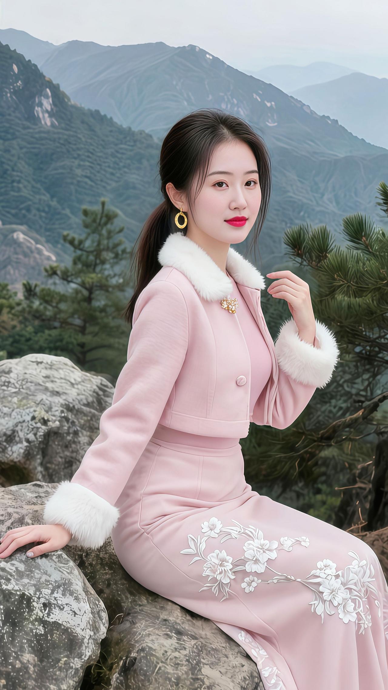 大自然风景人间仙境山上美景气质美女穿搭