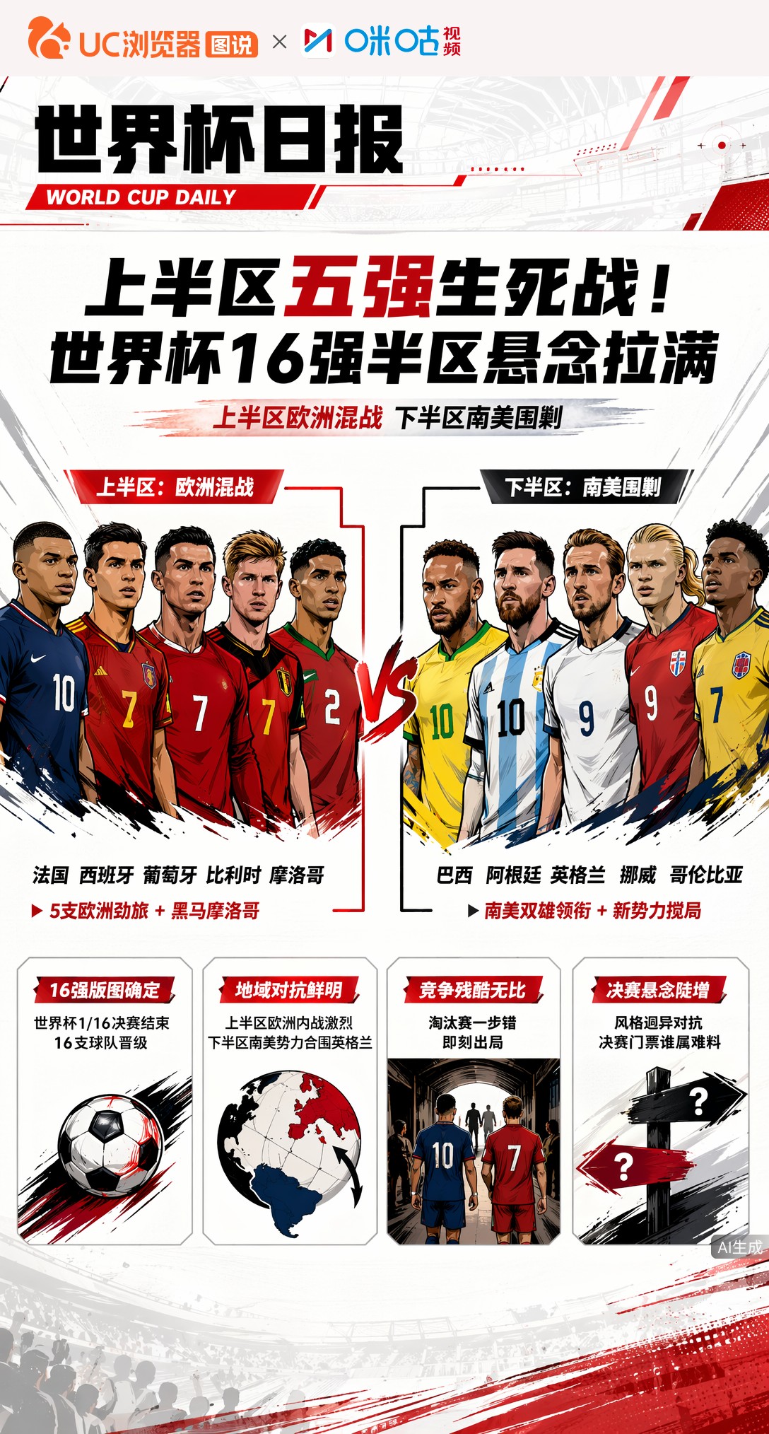 上半区五强生死战！世界杯16强半区悬念拉满