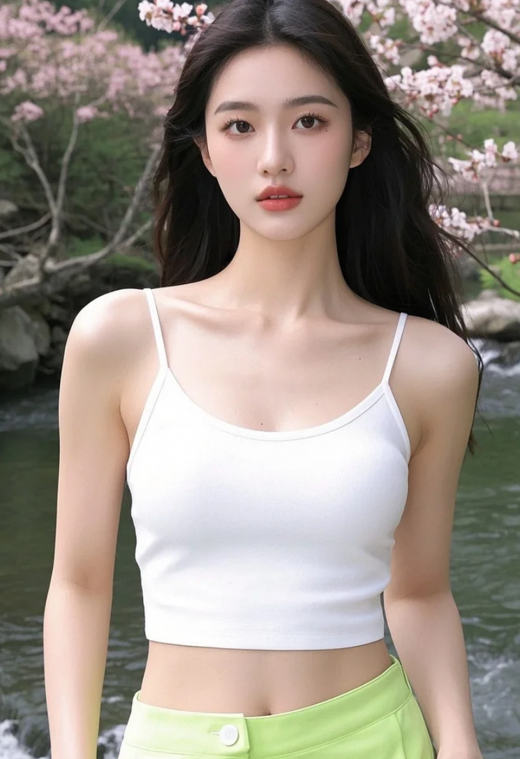 可爱女神临溪畔恬静眼波漾心间
