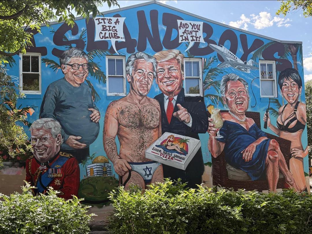 澳大利亚悉尼的爱泼斯坦壁画有对话气泡写着“It’sabigclub”