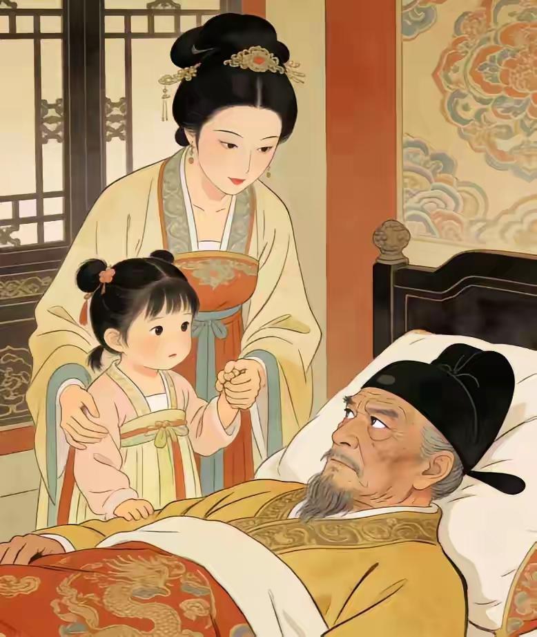 398年，71岁朱元璋病危，嫔妃张美人领着3岁女儿前来探望，不料刚进门，
