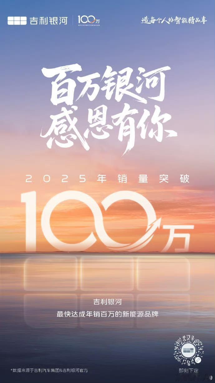 孙少军：吉利银河10月全系销量127476台，2025年提前完成100万销量！