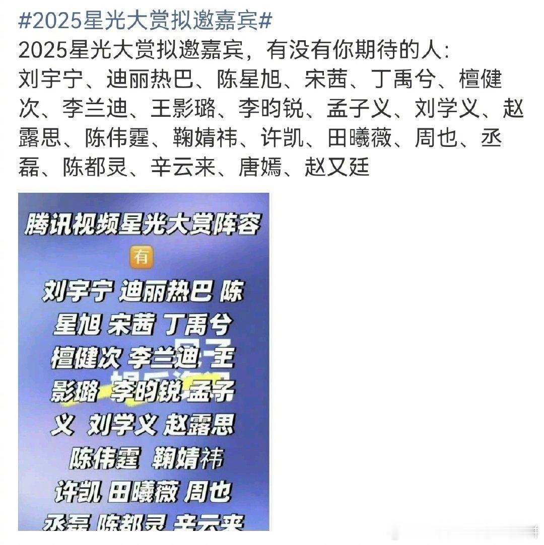🍉鹅今年星光大赏嘉宾拟邀：迪丽热巴、白鹿、檀健次、成毅、丁禹兮、鞠婧祎、李昀锐