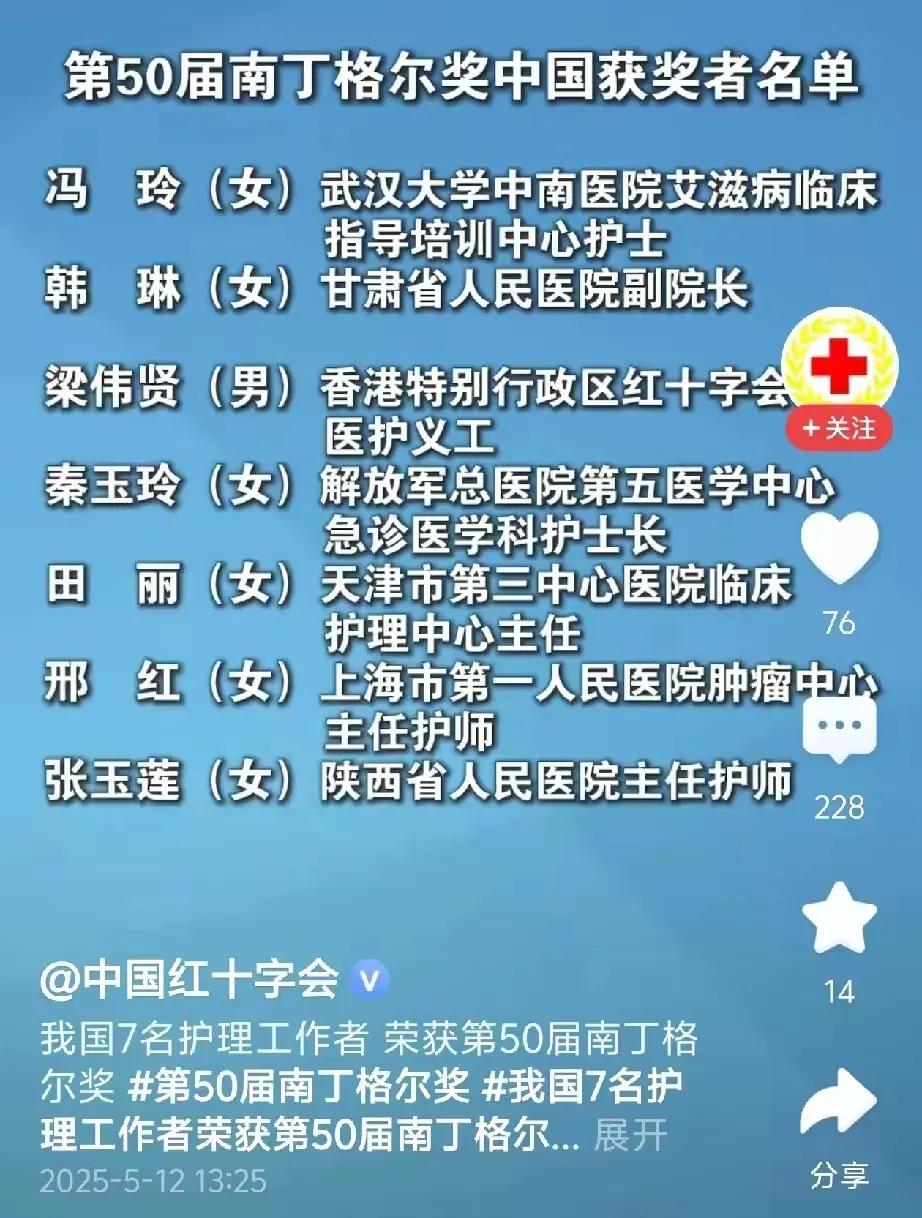 第50届南丁格尔奖，中国仅有7名护理工作者获此殊荣。而这7名获奖者中有两人引起了