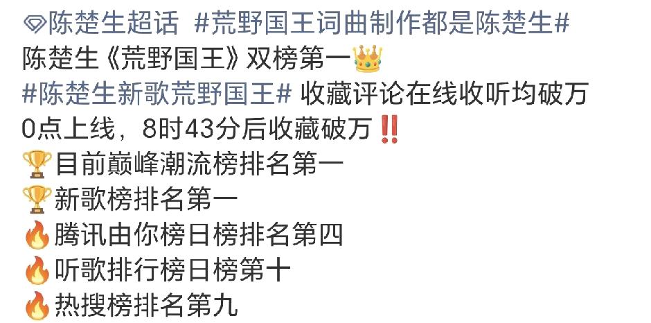 陈楚生新歌《荒野国王》发布，这是又开始闯荡Rap界了！荒芜之境演唱会马上开始了