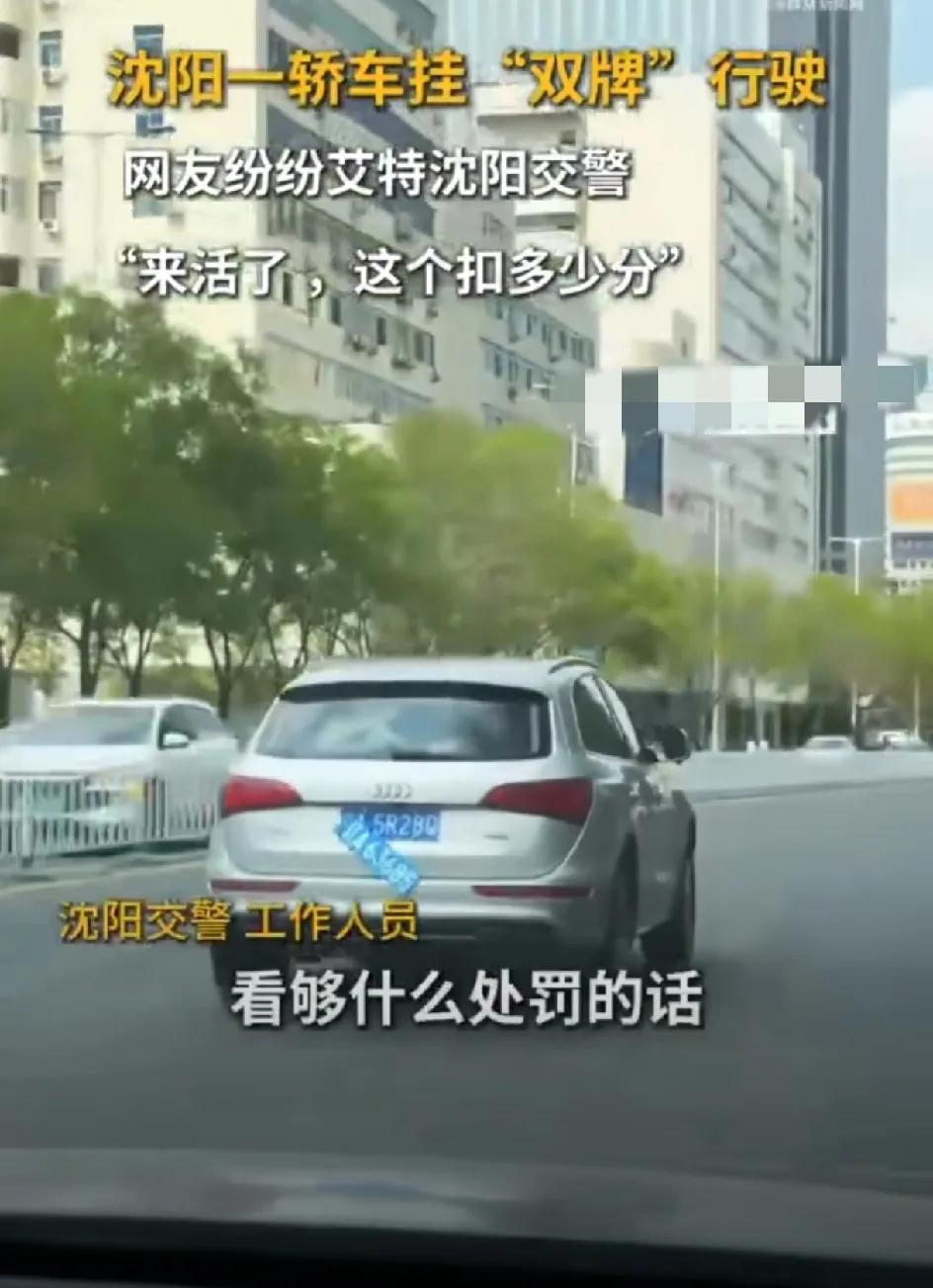 实拍沈阳奥迪挂双牌上路事件。今日，沈阳市民孟女士驾车行驶在沈阳青年大街路段时
