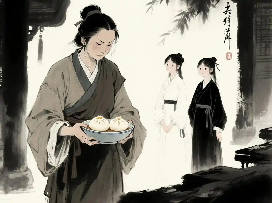 明末，闹饥荒，郭六的丈夫觉得家里没粮，自忖活不下去，就把父母托付给妻子郭六。郭六