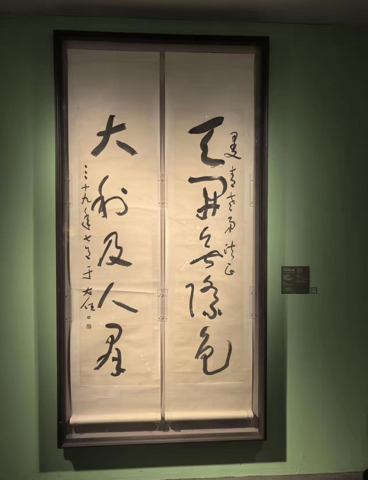 若说现代草书法，还是于右任的看着得劲！今天看这草书五言联:天开无际色，大利及人群