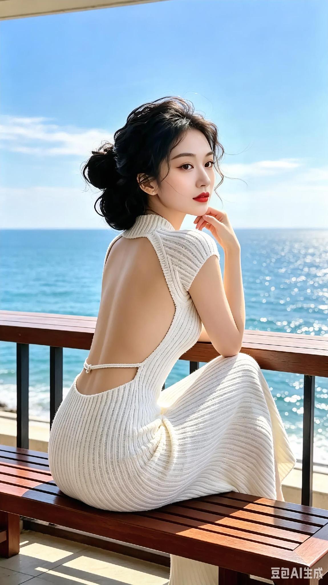 海边悠闲，优雅白裙，海风轻拂，美不胜收海边白裙随拍海边白裙穿搭海边长裙