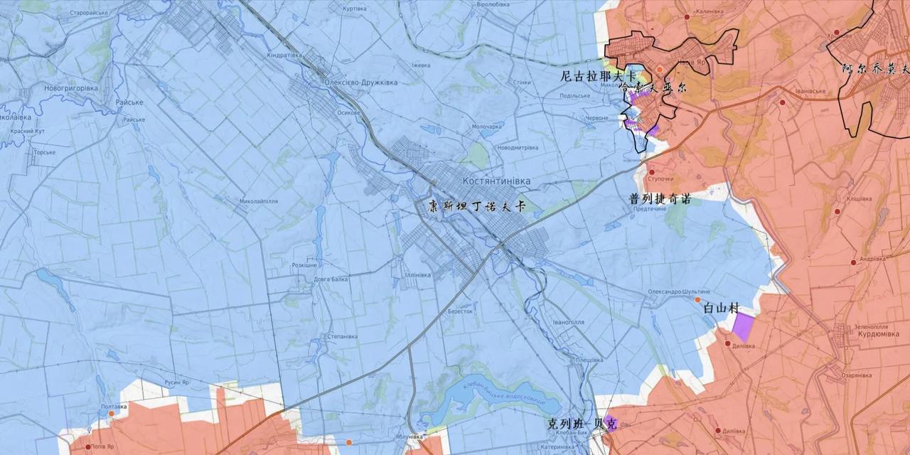 俄军对顿河康斯坦丁诺夫卡的包围态势，像虎口一样咬过来。东北面的恰索夫亚尔，俄军正