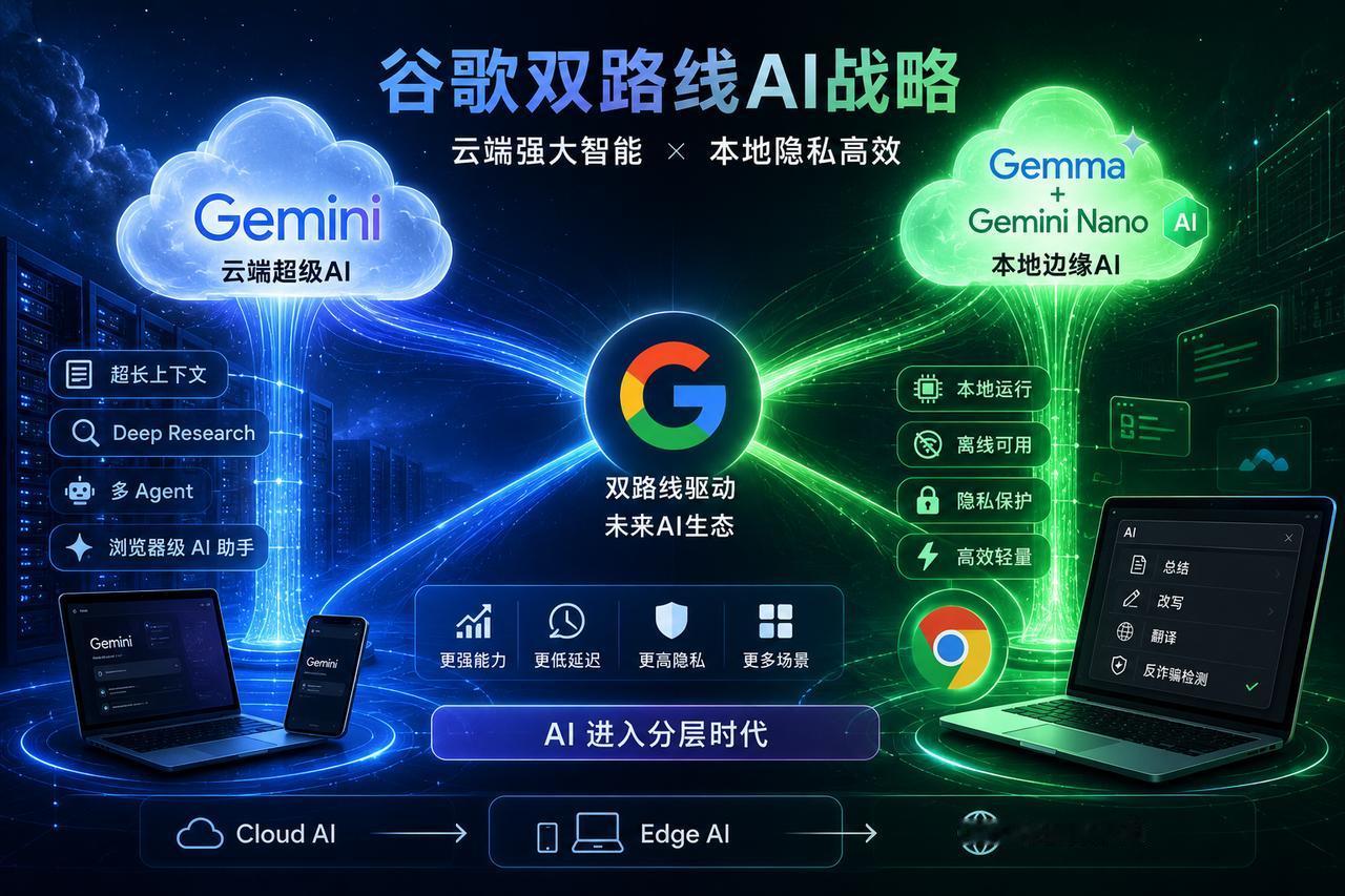🤖谷歌正在悄悄推进一场“双路线AI战略”。☁️一条线是Gemin