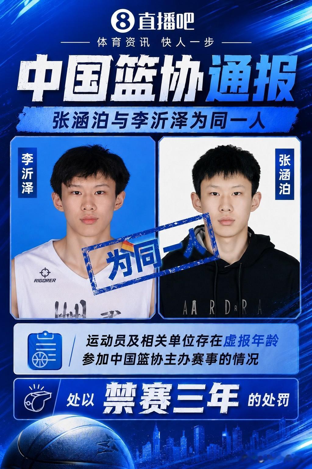男篮国青李沂泽因虚报年龄被篮协处以三年的禁赛！辽宁球迷有话要说了，凭什么辽青球