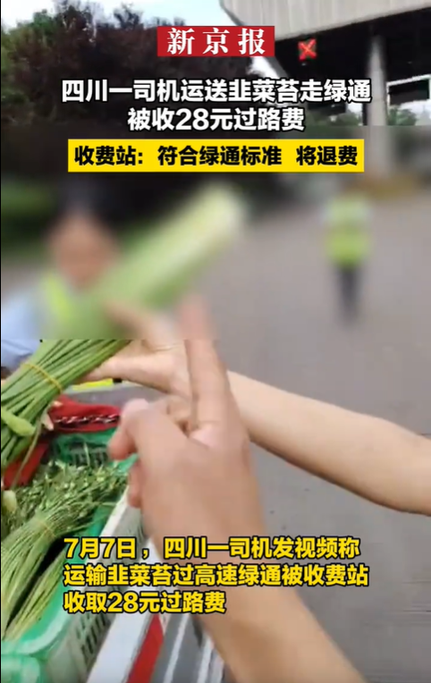 四川峨眉，货车司机拉着一车蒜苔过高速收费站绿色通道，收费员检查后，一口咬定这些蒜