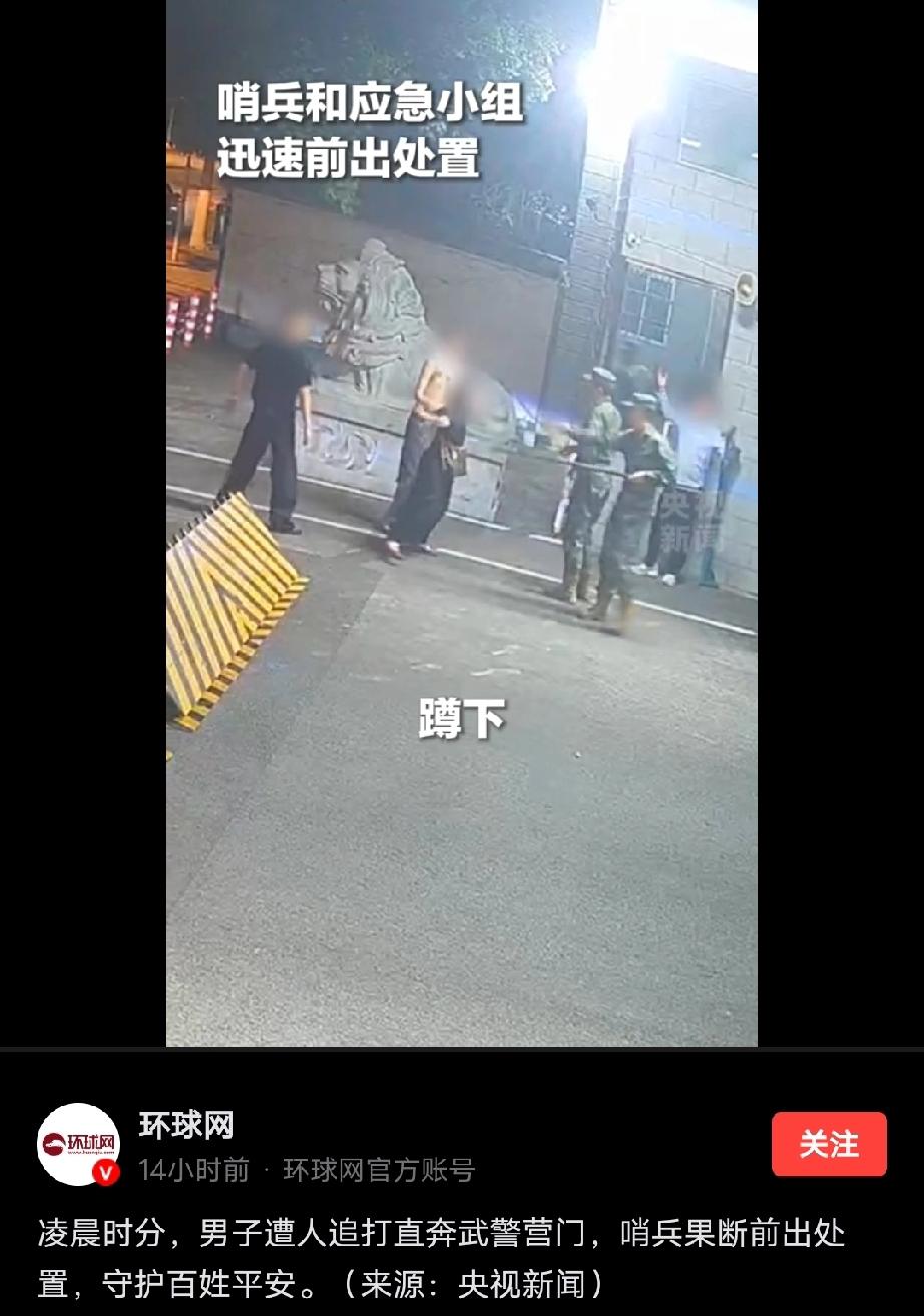 四川广元，一男子深夜遭追打，情急之下他冲向武警营门求救，一名女子冲上来，竟敢对身