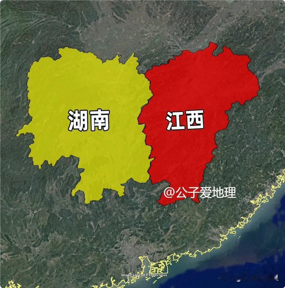 中国有一对"复制粘贴"的省份，为什么是湖南与江西？中国地图上有一对省份，像极了