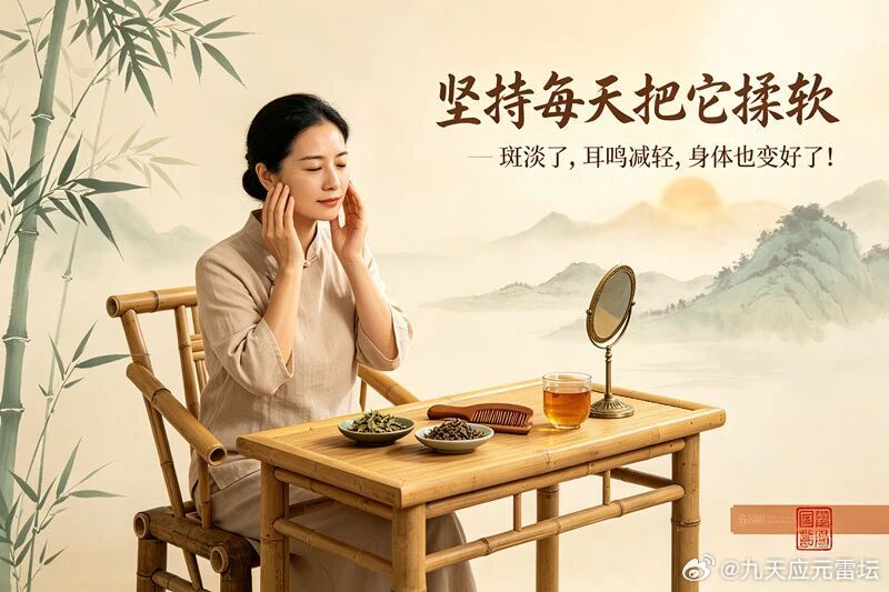 坚持每天把它揉软，斑淡了，耳鸣减轻，身体也变好了！一个人是否健康，看耳朵就能看得出来一些来，最明显的
