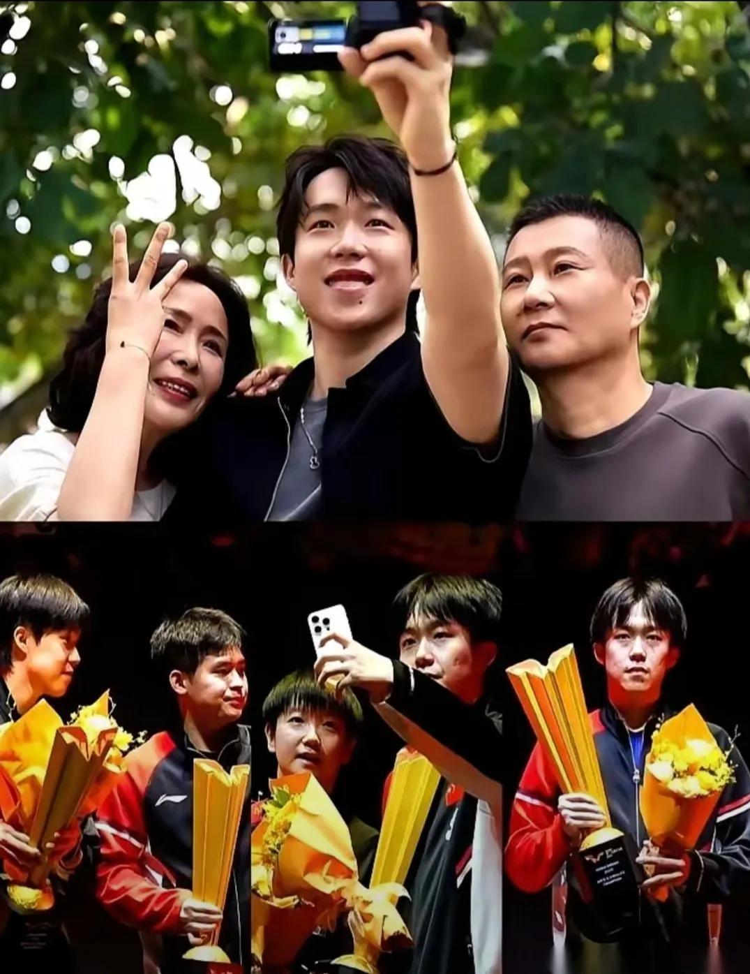 说真的，我有点怕王楚钦的妈妈了。真的，有点玄学在身上。拍个广告，合影的时候，