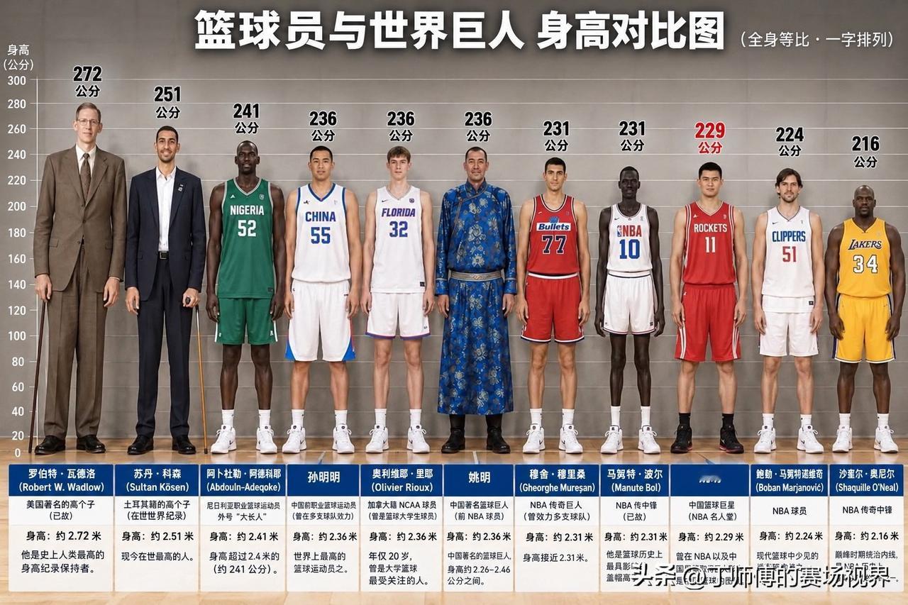 一直以为身高229公分的姚明，已经是人类身高的极限了，没想到世界上竟然还有这么多