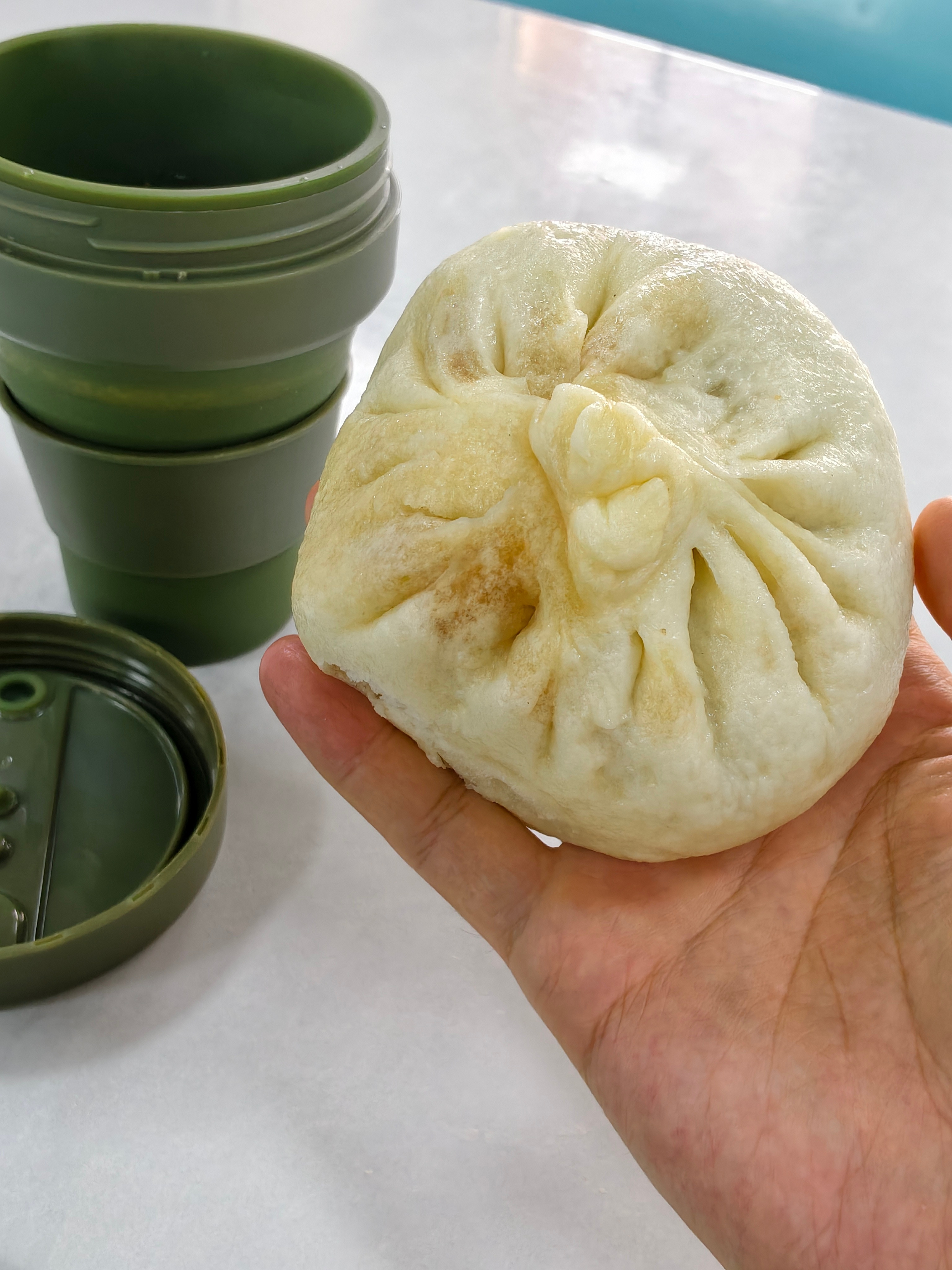 早上买的猪肉白菜大包子，两块钱一个，皮软馅大，虽然放了半天不如刚出锅的，但还是很