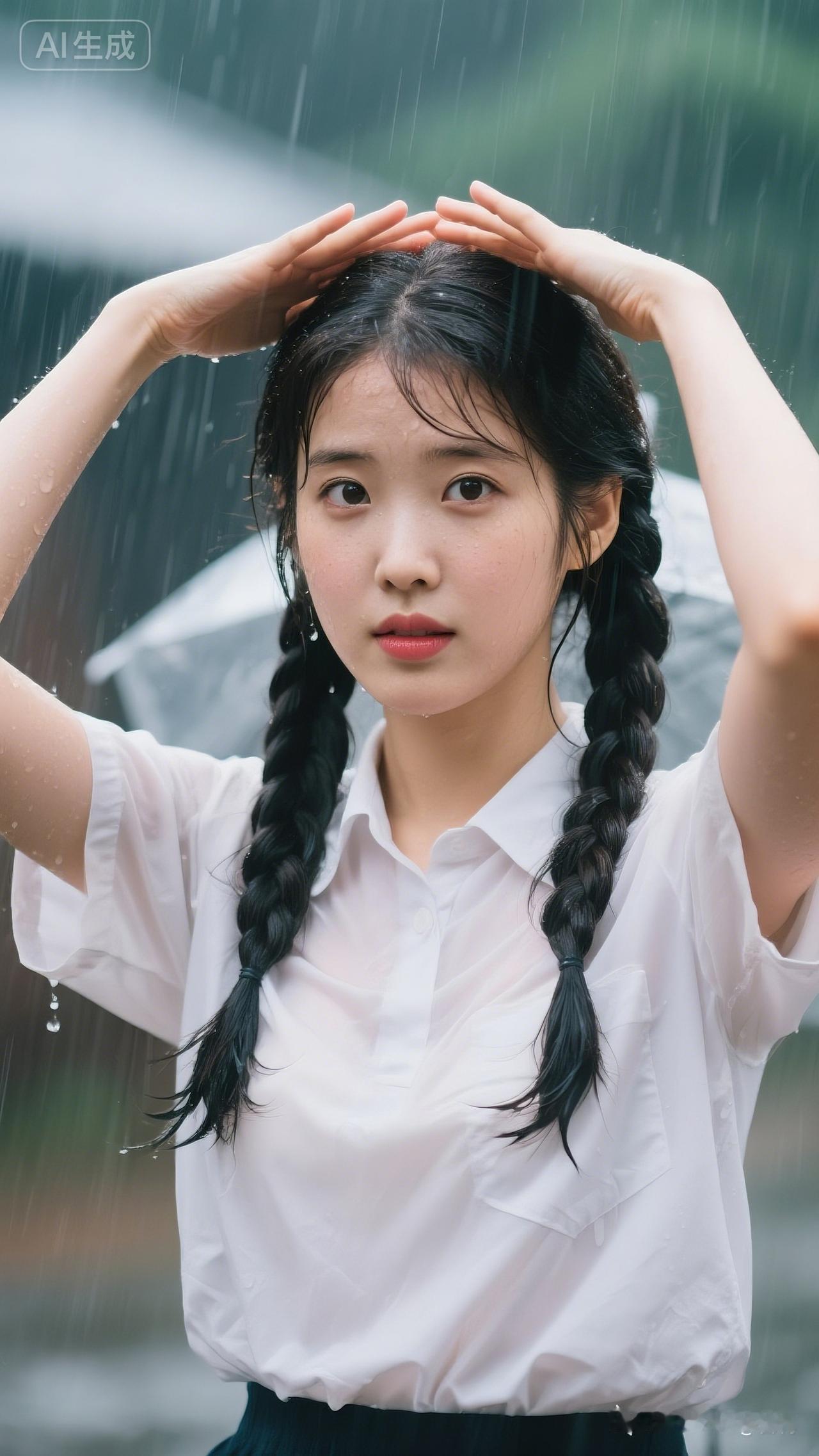 雨中少女，清新自然，伞下静谧，唯美瞬间！